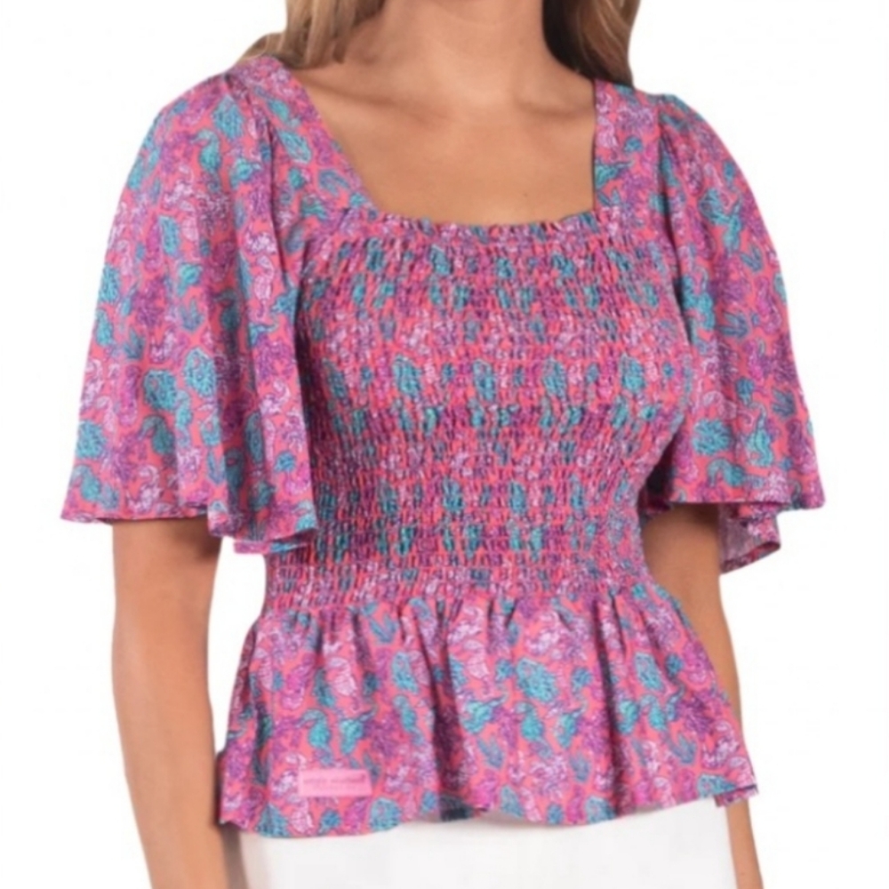 Nwt simply southern seahorse and coral reef sealife print smocked top